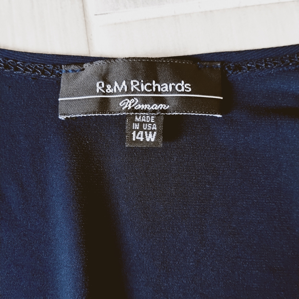R&M Richards Deep Blue Draped Women's Rhinestone Embellished Top - Picture 5 of 7